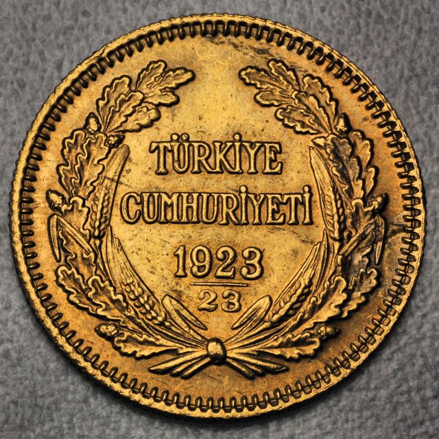 100 Kurus Goldmünze Türkei Inonu 1923-23