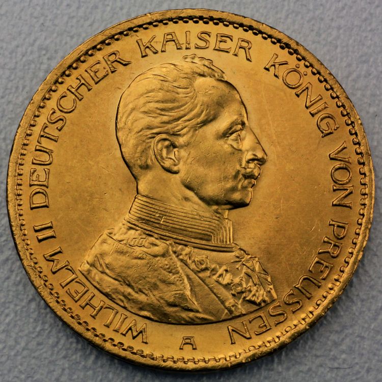 20 Reichsmark Goldmünze Wilhelm II in Uniform - Preussen - Prägejahre 1913, 1914, 1915 Jäger Nr. 253