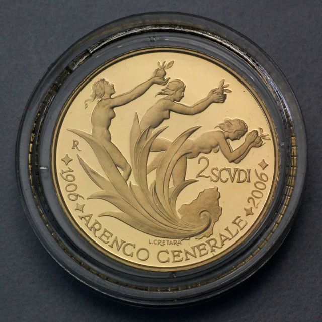 2 Scudi Goldmünze San Marino 2006 Arenco Centrale