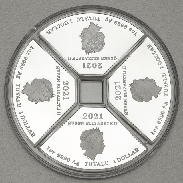 Silbermünzen 4x 1oz Lunar Tuvalu Quadrant 2021 - Ochse