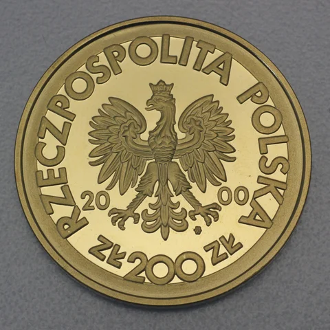 Goldmünze 200 Zloty Polen 2000 - 30. Jahrestag - Unabhängiger Selbstverwalteter Gewerkschaftsbund „Solidarität“