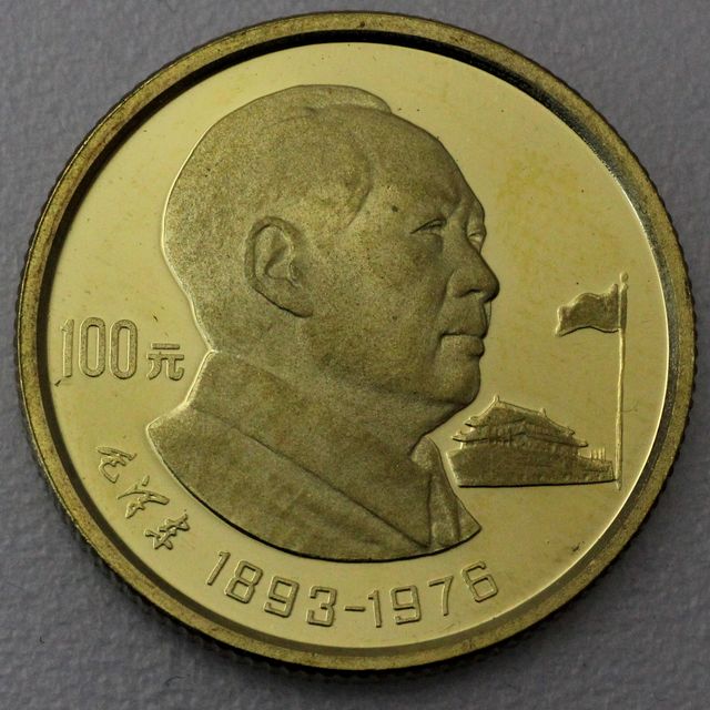 100 Yuan Goldmünze China 1993 Mao Zedong 11,318g 22K Gold