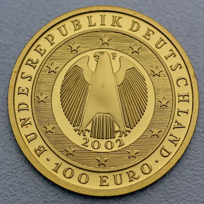 Kehrseite der 100 Euro Goldmünze zur Einführung des Euro 2002