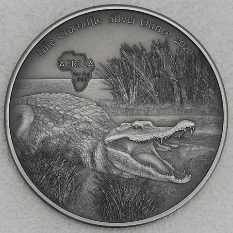 Silbermünze 1oz Ghana - Africa Silver Ounce 2020 Krokodil / Nile Crocodile