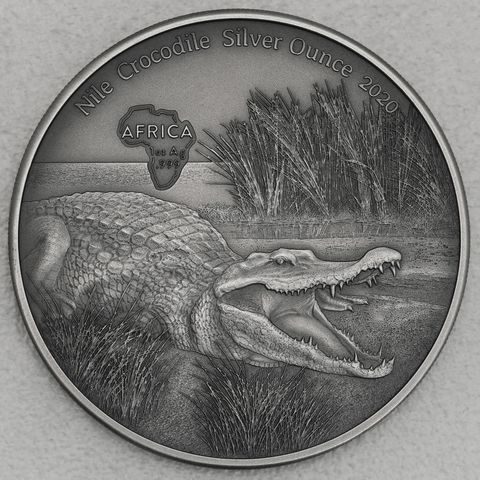Silbermünze 1oz Ghana - Africa Silver Ounce 2020 Krokodil / Nile Crocodile