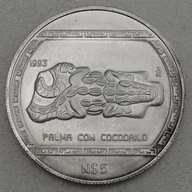 Silbermünze 1oz Mexiko Präkolumbische Kulturen - Veracruz Palma con Cocodilo 1993