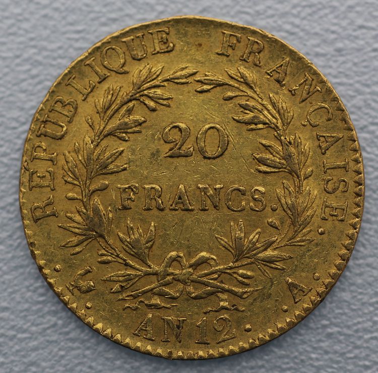 20Francs Goldmünze Bonaparte Zahlseite