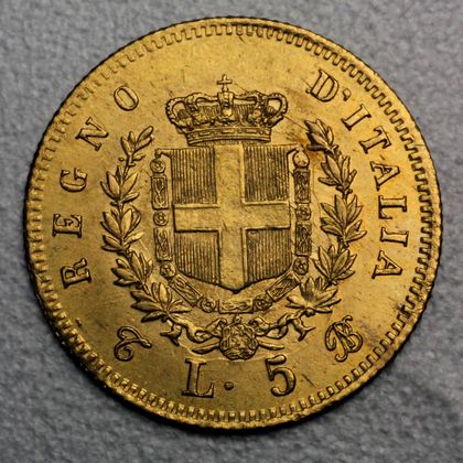 5 Lire Goldmünze Italien Vittorio Emanuele II