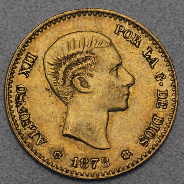 10 Pesetas Goldmünze Spanien Alfonso XII 1878