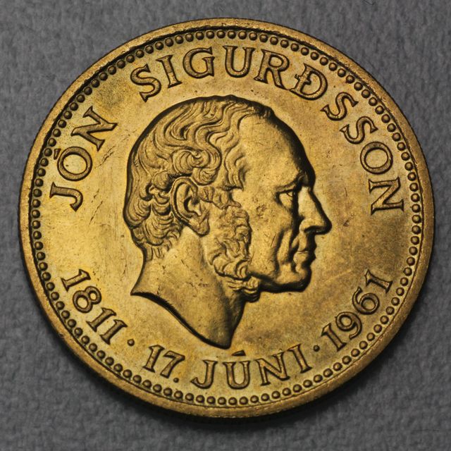 500 Kronur Goldmünze Island 1961 Jon Sigurdsson