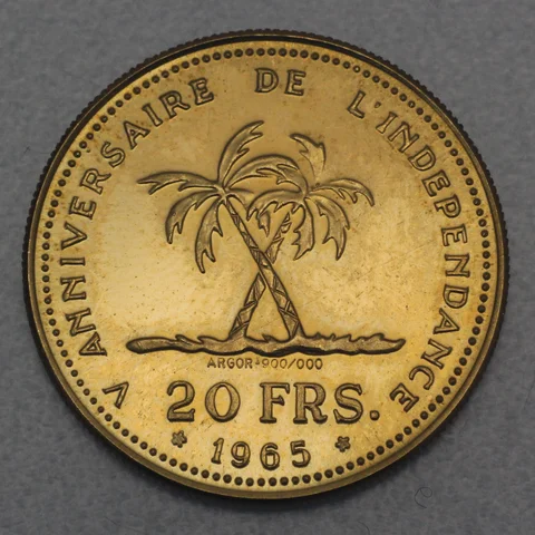 Goldmünze 20 Francs Kongo 1965 - 5. Jahrestag der Unabhängigkeit