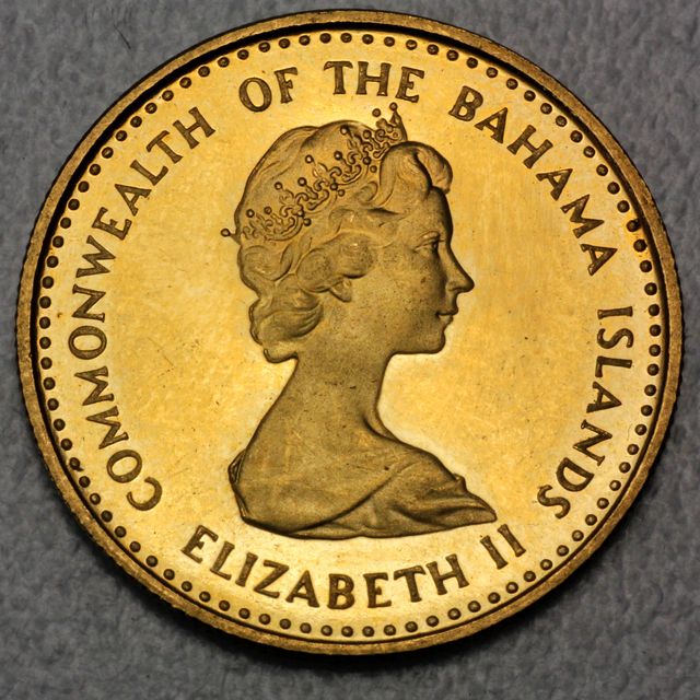 10 Dollars Goldmünze der Bahamas 1971 aus 3,994g 22K Gold (3,66gAu Feingewicht)