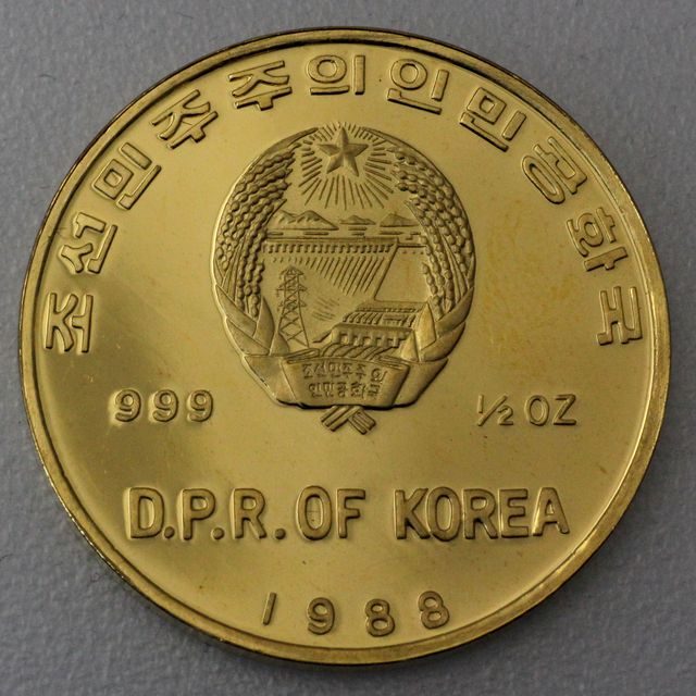 2500 Won Goldmünze Nord-Korea 1988