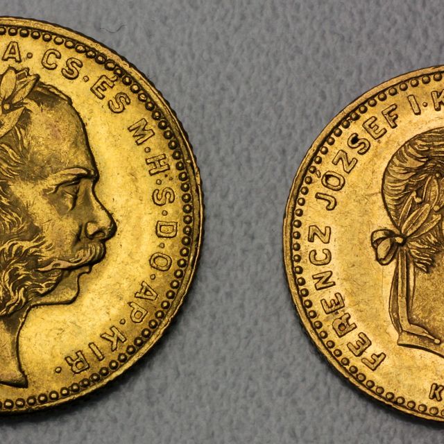 4 Florin und 8 Florin Goldmünze Österreich Variante Wappen