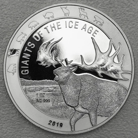 Silbermünze 1oz Ghana Giants of Ice Age 2019 - Riesenhirsch