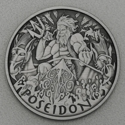 Silbermünze 1oz Tuvalu Gods of Olympus in Antikem Finish - 2021 Poseidon