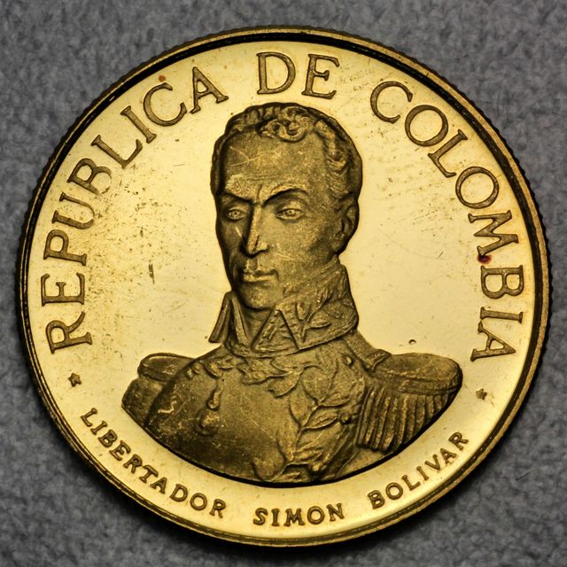 100 Pesos Goldmünze Columbien Republica Colombia Simon Bolivar 1969