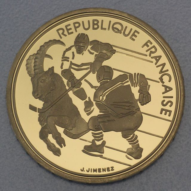 Goldmünze 500 Francs Frankreich 1991 - Olympiade 1992 Albertville, Hockey