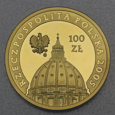 Goldmünze 100 Zloty Polen 2005 - Todestag Papst Johannes Paul II.