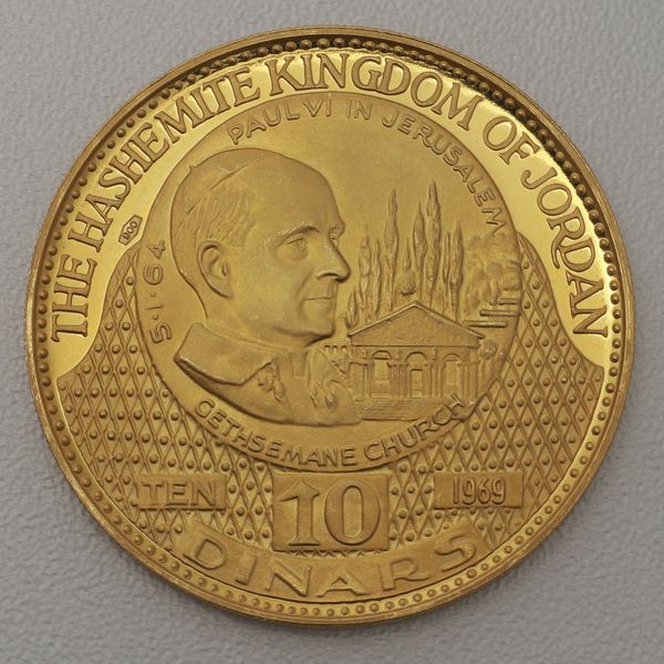 Goldmünze 10 Dinar Jordanien 1969 - Paul VI. in Jerusalem