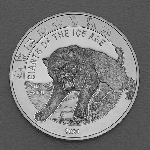 Silbermünze 1oz Ghana Giants of Ice Age 2020 - Säbelzahnkatze