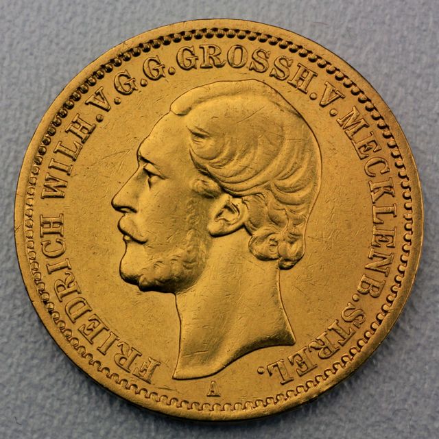 20 Reichsmark Goldmünze Friedrich Wilhelm - Mecklenburg-Strelitz - Prägejahr 1873 Jäger Nr. 236