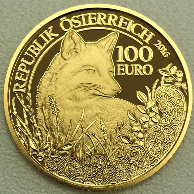 Goldmünze 100 Euro Österreich 2016 - Fuchs - Unseren Wildtieren auf der Spur