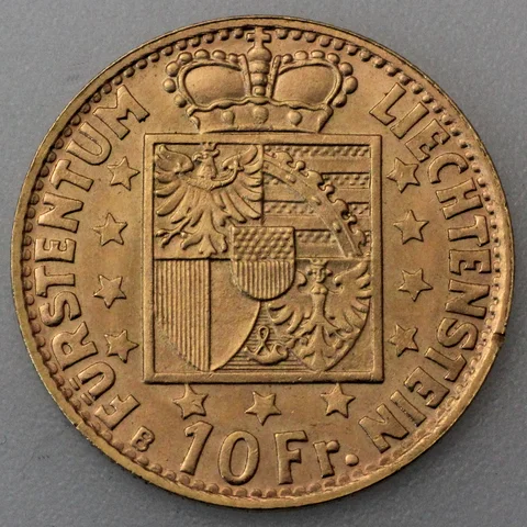 10 Francs Goldmünze Liechtenstein Franz  Josef II 1946