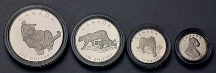 Platinmünzen Canada Wildlife Serie 1992 Cougar / Puma 1oz, 1/2oz, 1/4oz, 1/10oz