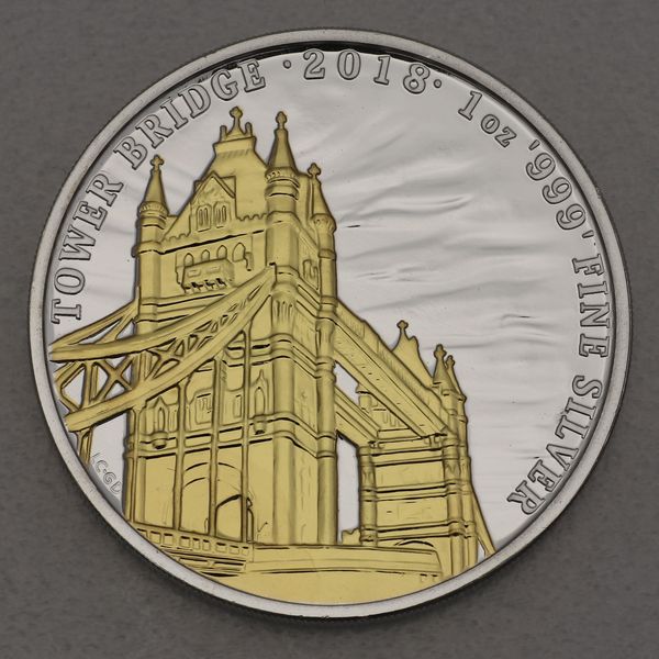 Silbermünze 1oz Landmarks of Britain 2018 - Tower Bridge gilded / teilvergoldet