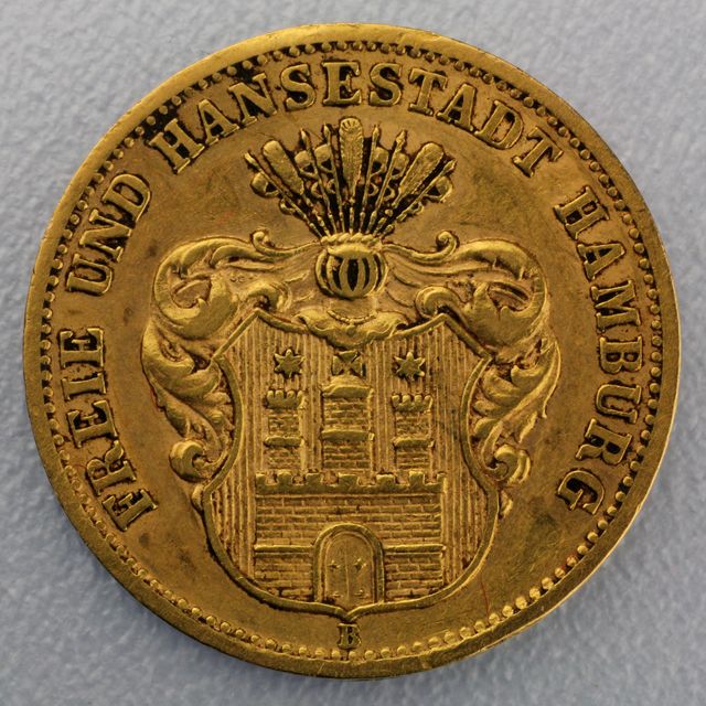 10 Reichsmark Goldmünze Hamburg Prägejahr 1874 Jäger Nr. 207