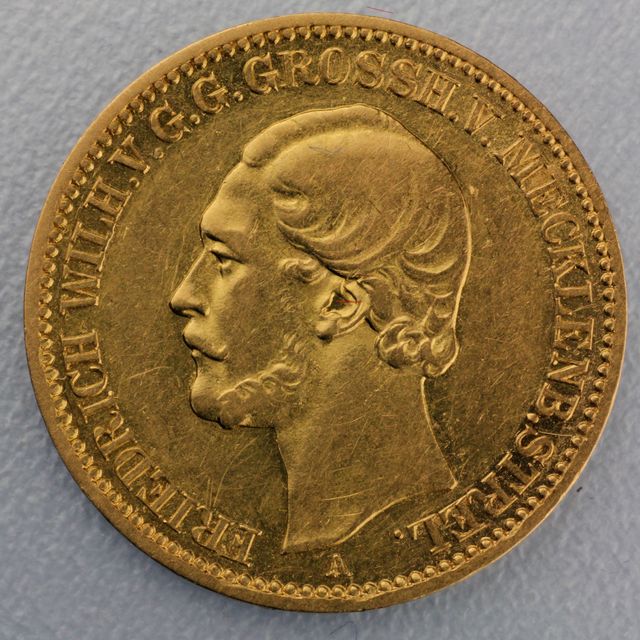10 Reichsmark Goldmünze Friedrich Wilhelm - Mecklenburg-Strelitz - Prägejahr 1874, 1880 Jäger Nr. 237