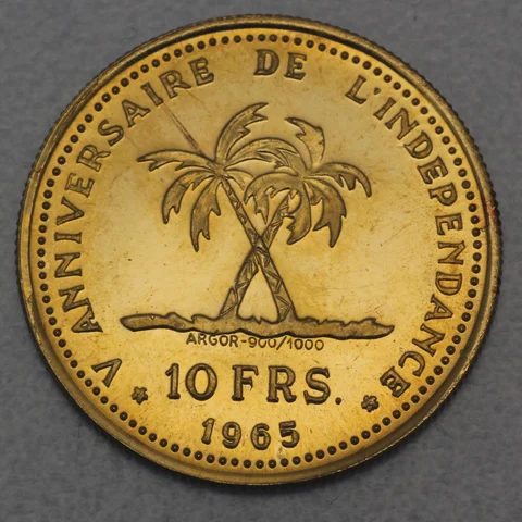 Goldmünze 10 Francs Kongo 1965 - 5. Jahrestag der Unabhängigkeit