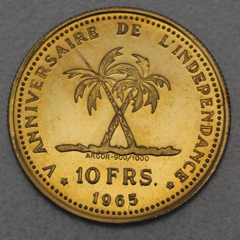 Goldmünze 10 Francs Kongo 1965 - 5. Jahrestag der Unabhängigkeit