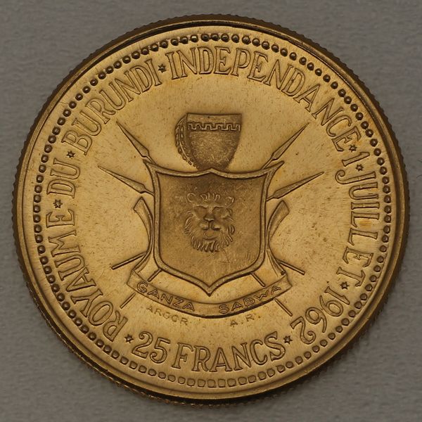 Goldmünze 25 Francs 1962 - Unabhängigkeit Burundi