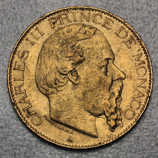 20 Francs Goldmünze Monaco 1878 und 1879 Charles III Prince de Monaco