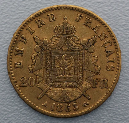 Goldmünze Napoleon III mit Kranz 20 Francs
