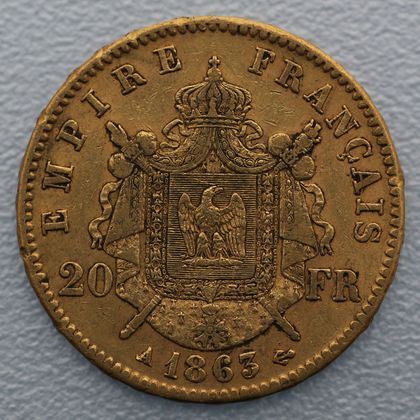 Goldmünze Napoleon III mit Kranz 20 Francs