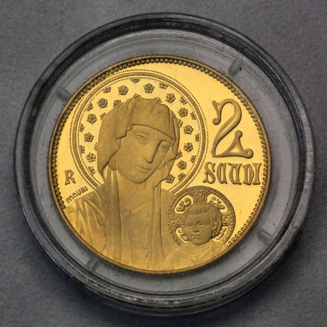 2 Scudi Goldmünze San Marino 2002 Maria
