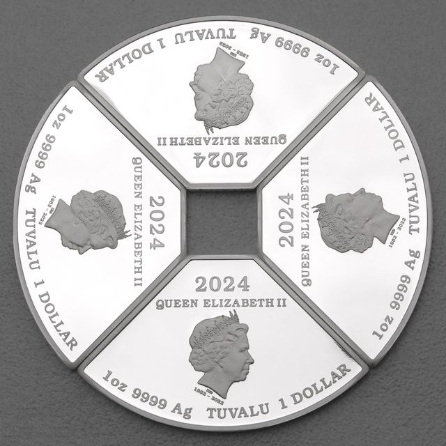Silbermünzen 4x 1oz Lunar Tuvalu Quadrant 2024 - Drache