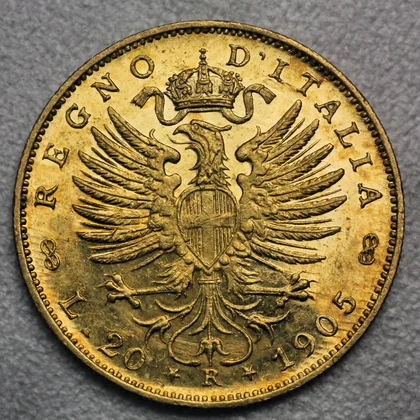 20 Lire Goldmünze Italien Vittorio Emanuele III 