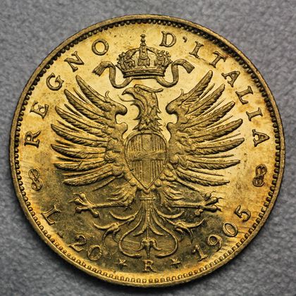 20 Lire Goldmünze Italien Vittorio Emanuele III 