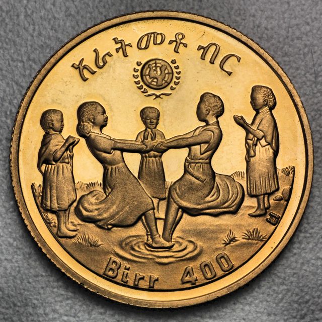 400 Birr Goldmünze Äthiopien Unicef Jahr des Kindes 1972