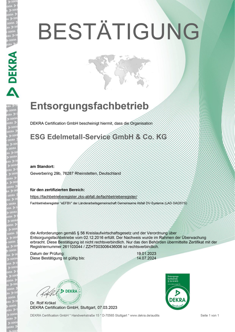 ESG Entsorgungsfachbetrieb-Zertifikat
