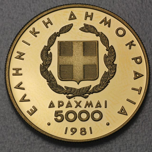 Goldmünze 5000 Drachmen Griechenland 1981 Zeus