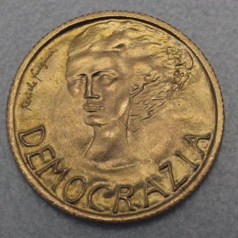 1 Scudo Goldmünze San Marino 1977 - Rauchende Türme / Democrazia