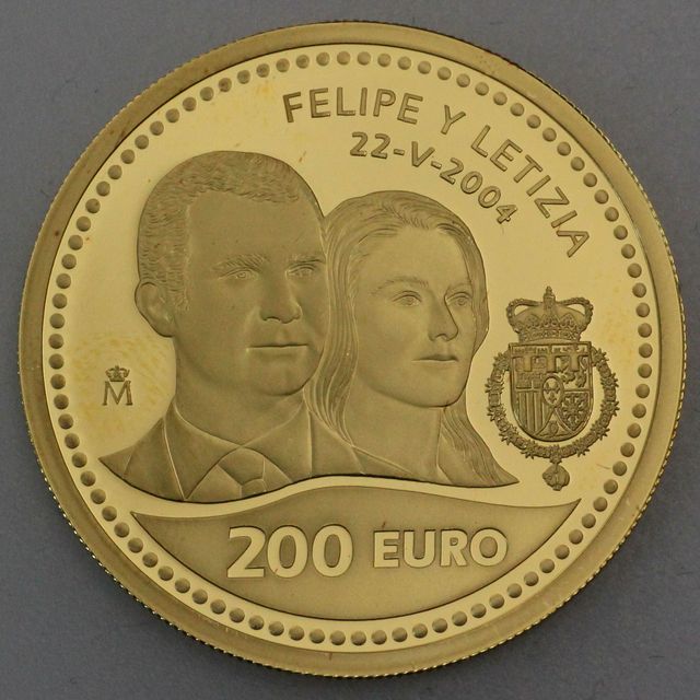 Goldmünze 200 Euro Spanien 2004 Hochzeit Felipe + Letzizia