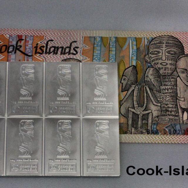 10 x 10g Silber CombiCoin Cook Islands mit Cook Islands Dollar Münze und Geldschein