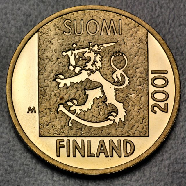 Letzte Markkaa Goldmünze Finnland 2001 vor der Euro Einführung. ACHTUNG: nur 750er Schmuckgold