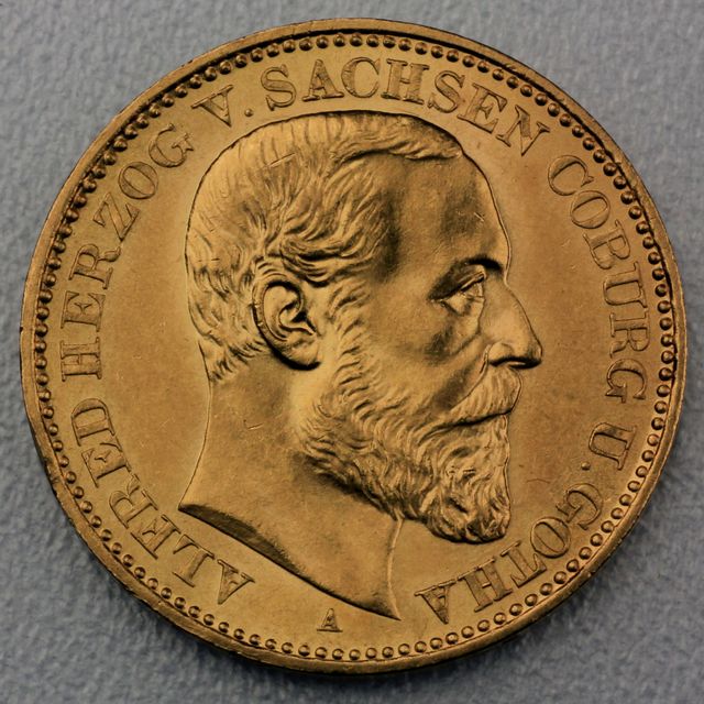 20 Reichsmark Goldmünze Alfred - Sachsen - Coburg und Gotha - Prägejahr 1895 Jäger Nr. 272